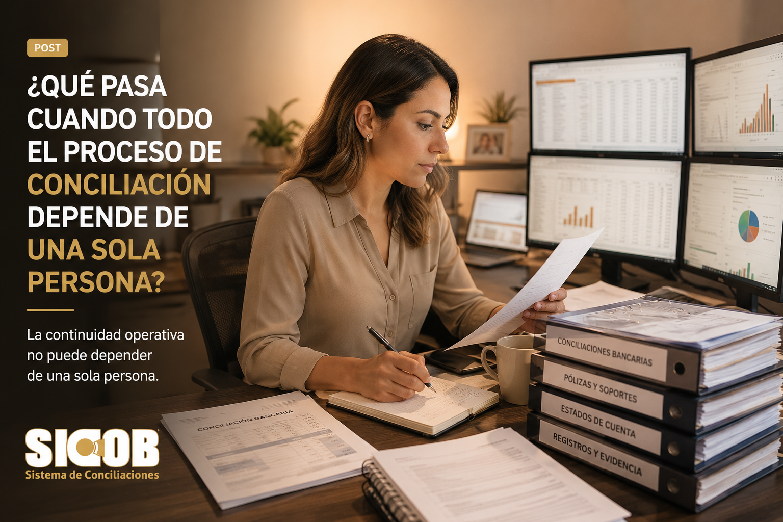 Analista contable gestionando el proceso de conciliación bancaria de forma individual